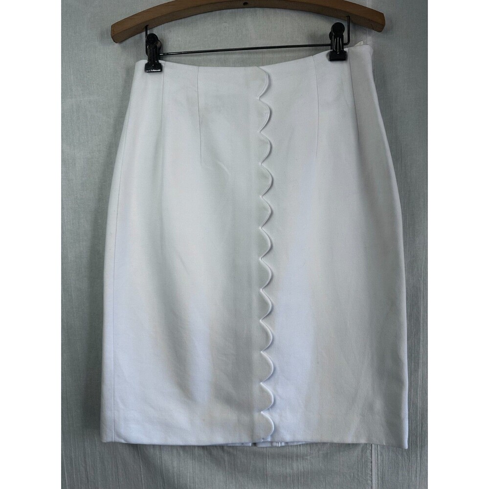 Etcetera Women White Scallop Front Pencil Skirt Cotton Blend Lined Size 4